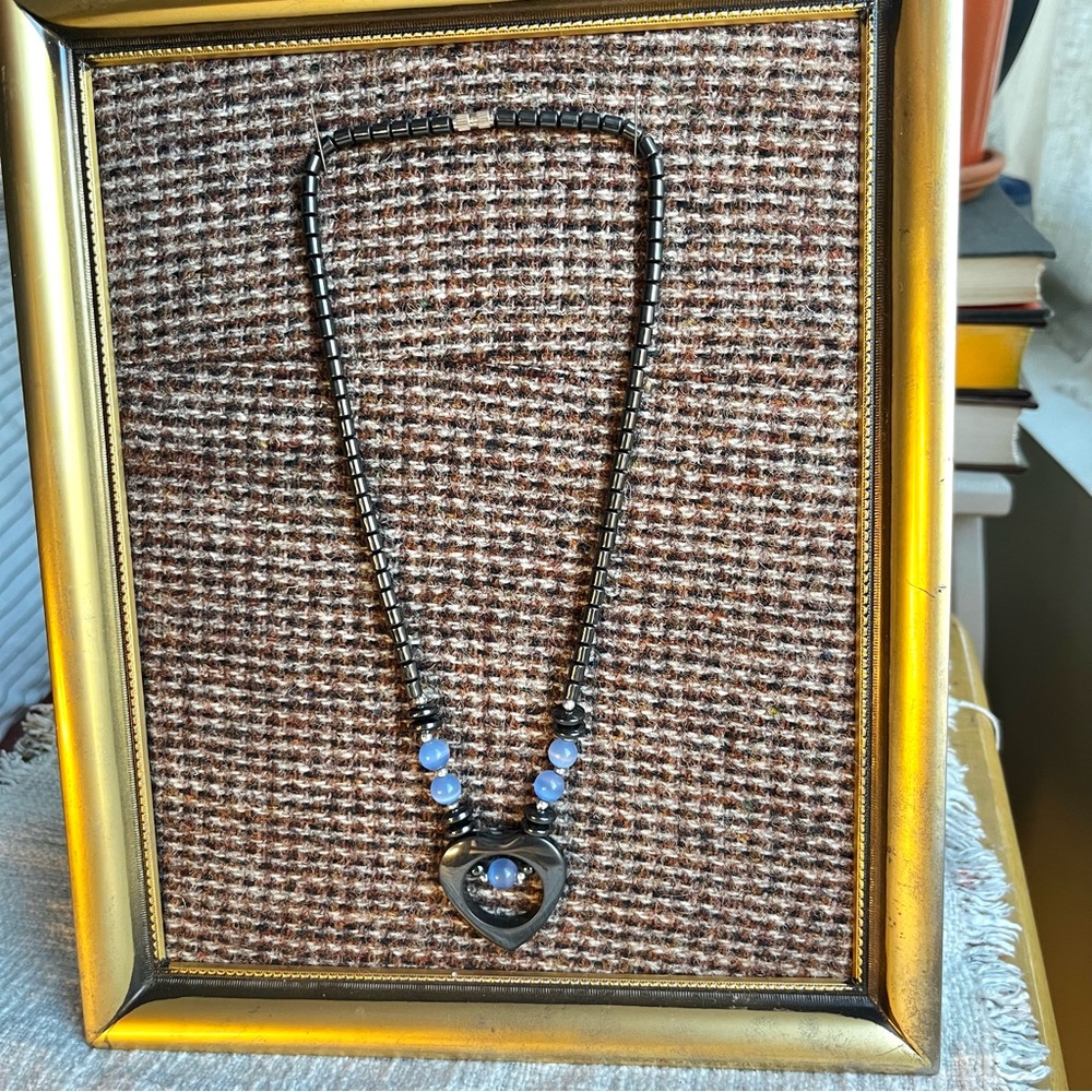 Vintage Hematite Heart Pendant